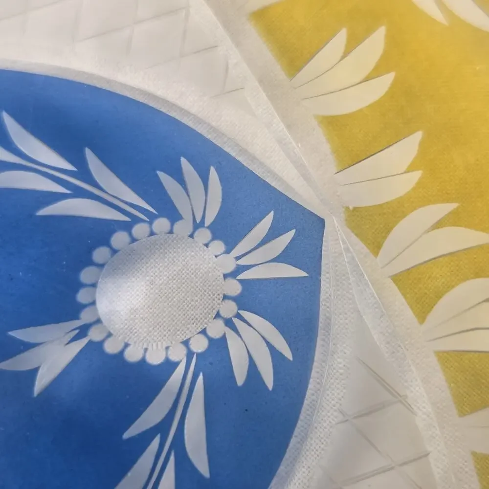 Vintage Westmoreland Crystal Blue Yellow Floral Cut Glass Sandwich Tray Dessert